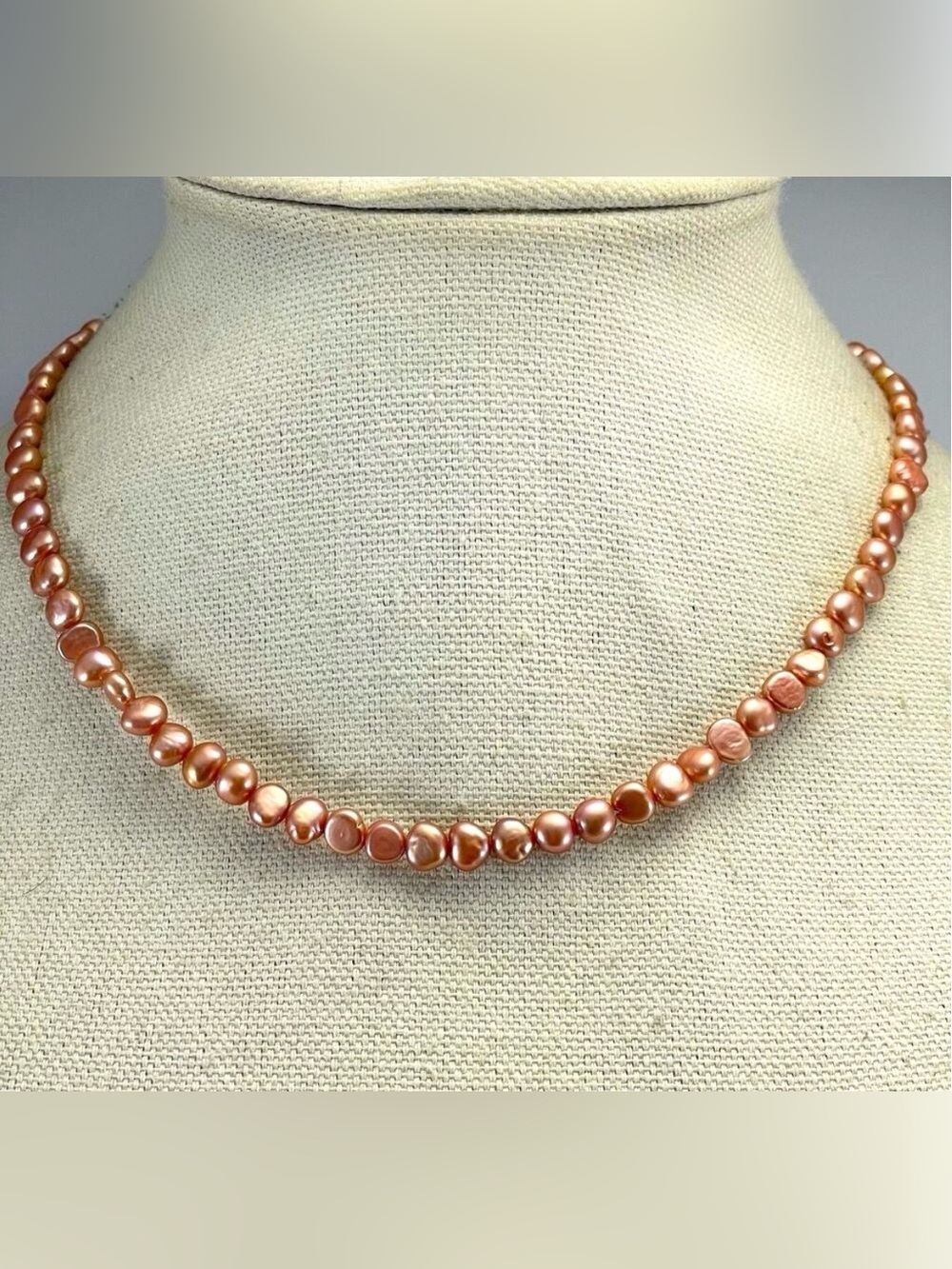Elegant Peach Pink Freshwater Pearl Necklace Silver Tone Toggle Clasp Artisan